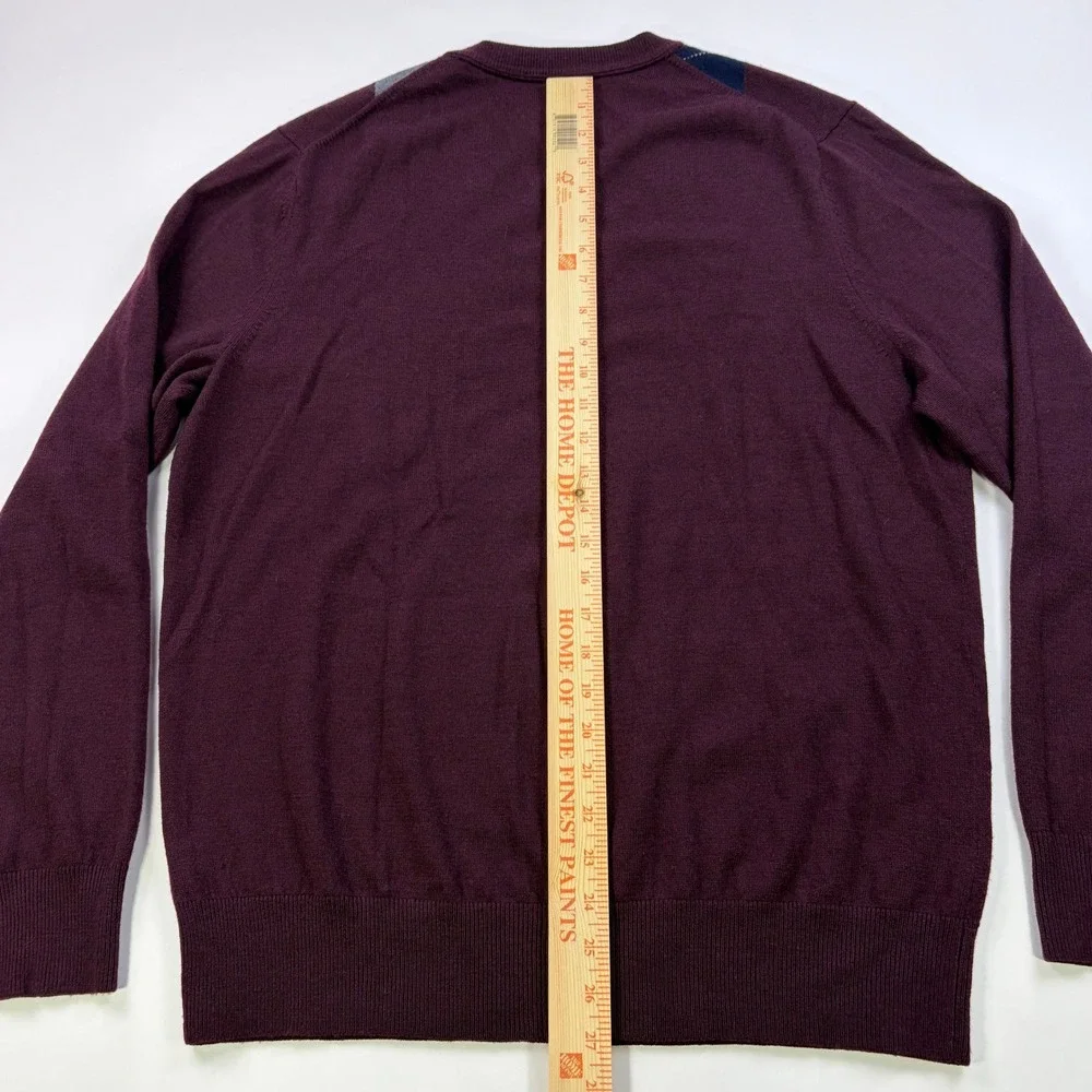 Banana Republic Argyle V-Neck Sweater Mens Large Burgundy Extra Fine Merino Wool